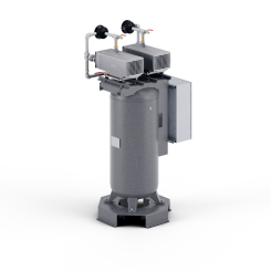 VRT440 Duplex Medical Vacuum System includes: two (2) VRT440 air cooled dry rotary vane vacuum pumps, electrical control panel (NEMA 3R/4 enclosure, magnetic motor starter with overload protection, PLC, control voltage transformer, minimum run timer, H-O-